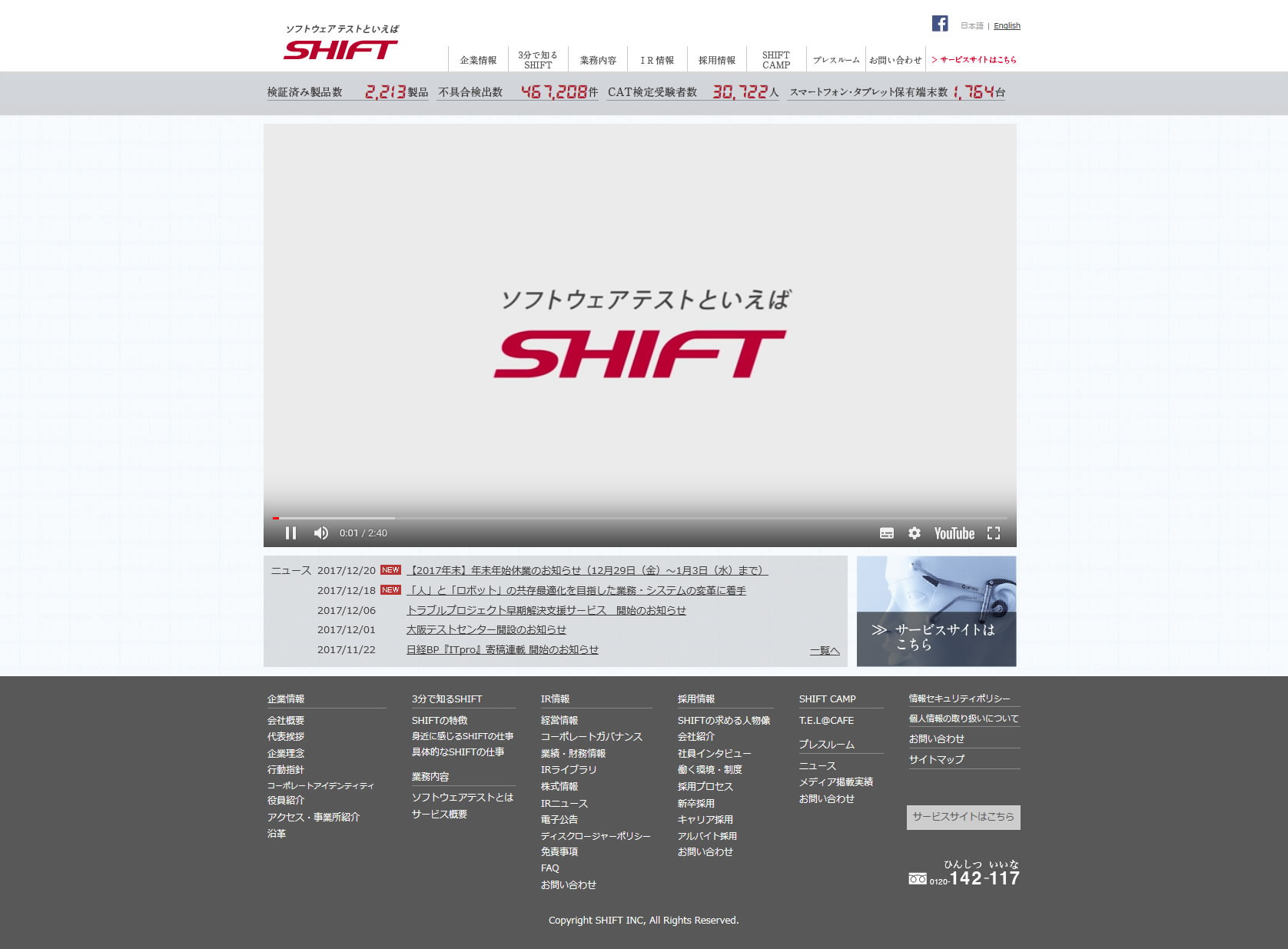 SHIFTのWebサイトのスクリーンショット